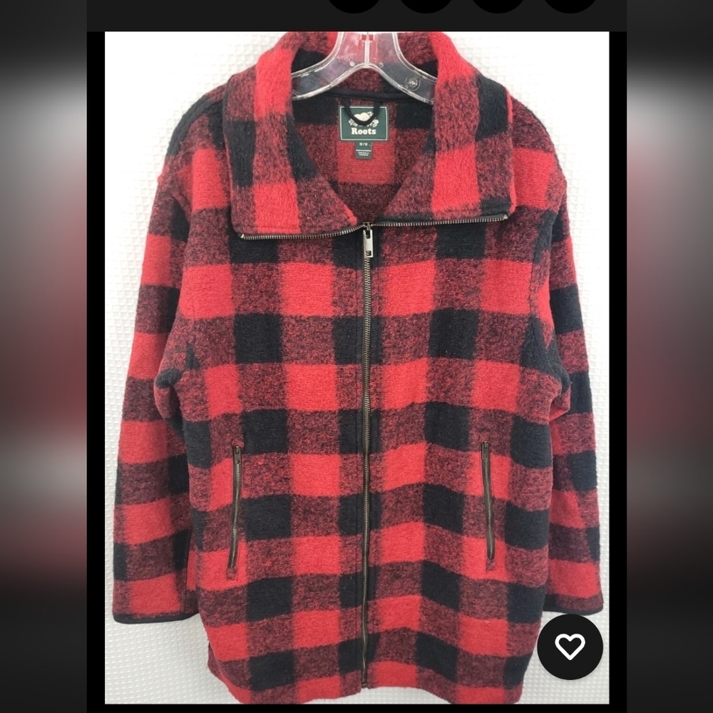 Roots Plaid Mock Neck Zip Pea Coat - Red & Black - Picture 6 of 6